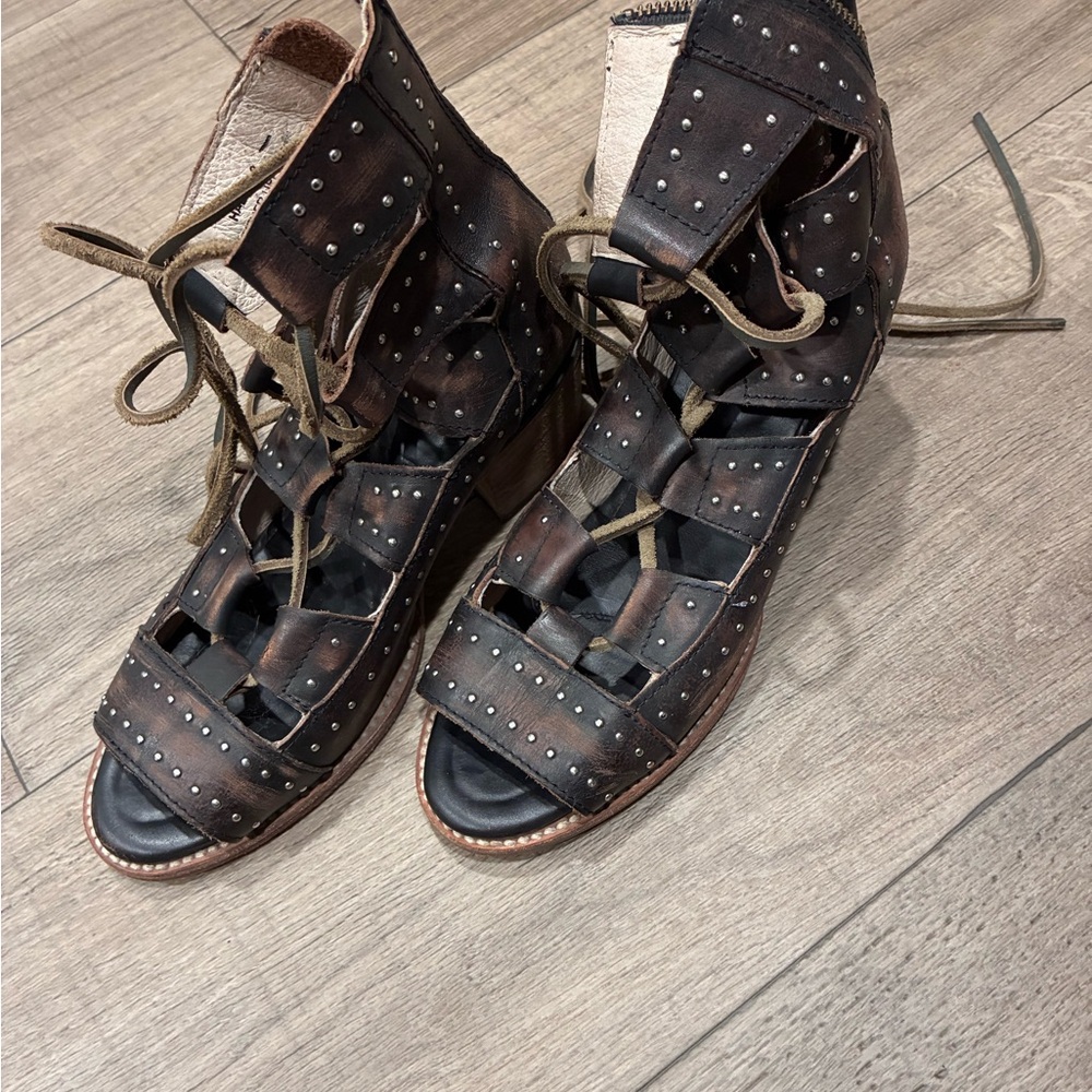 Freebird by Steven Distressed Brown Studded Lace-Up Sandals - Picture 10 of 11